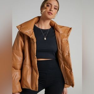 Lioness Tan Faux Leather Bomber